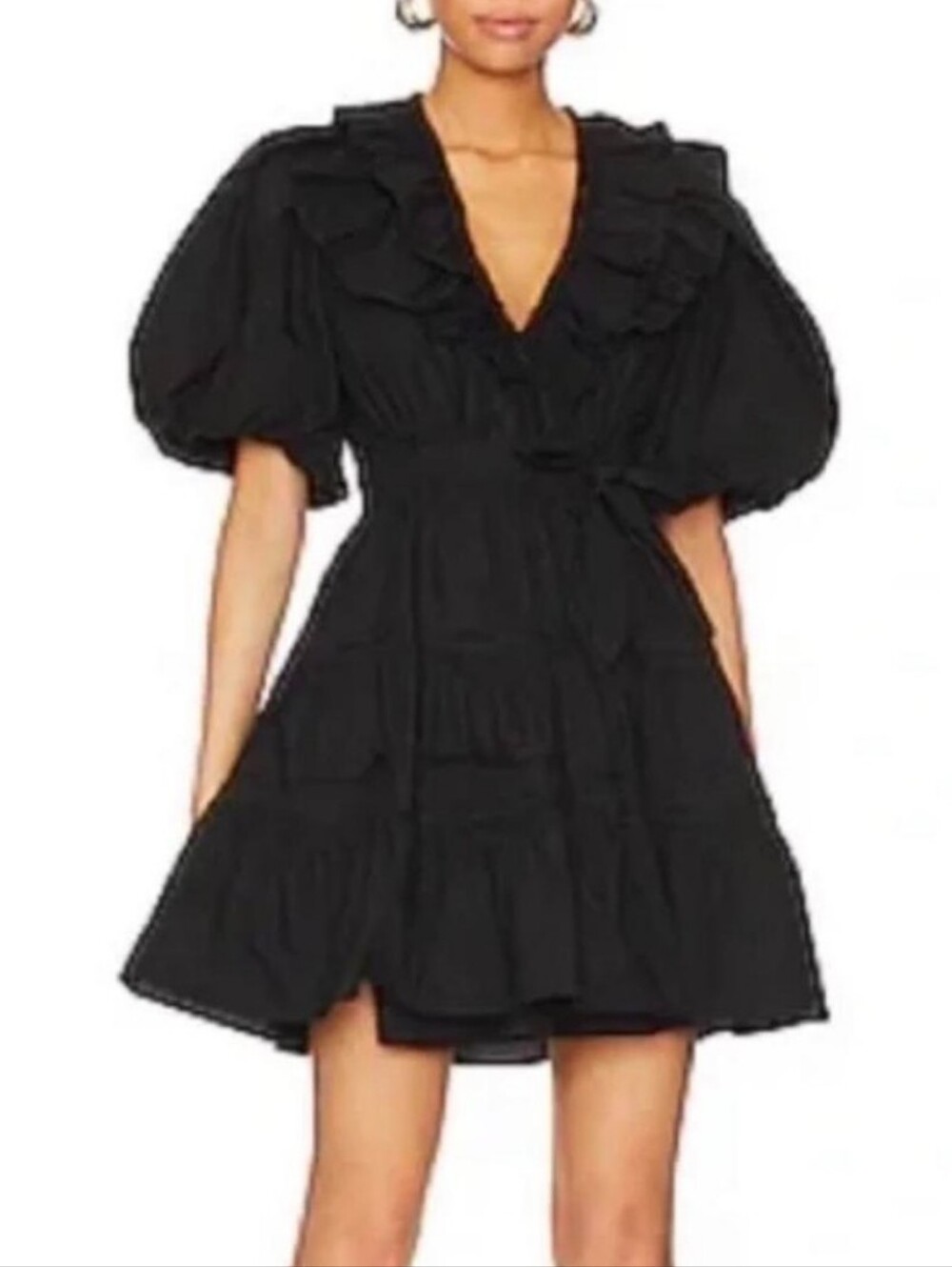 House of Harlow 1960 Harper Wrap Mini Dress Black Womens Size Large Cotton